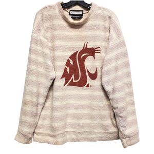 WASHINGTON STATE COUGARS Sweater Adult XL White Red WSU Striped WOOLLY THREADS